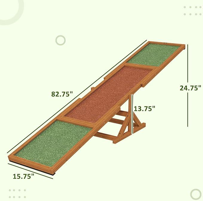 PawHut Wooden Dog Agility Seesaw for Training and Exercise, Platform Equipment Run Game Toy, Weather Resistant Pet Supplies, 83" L x 16" W x 14" H, Orange