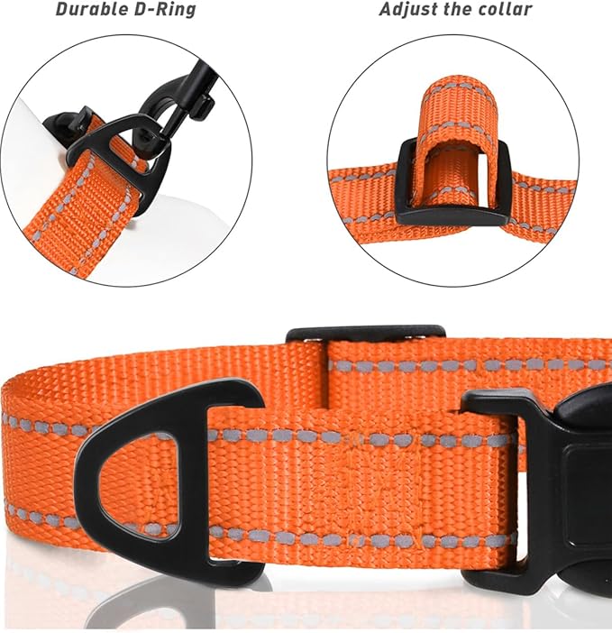 TagME Reflective Nylon Dog Collars, Adjustable Classic Pet Collar with Quick Release Buckle for Medium Dogs, Orange, 1.0" Width