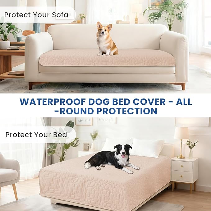 Waterproof Dog Bed Cover Pet Blanket, Soft Couch Cover for Dogs Washable, Non-Slip Dog Blanket Protect Furniture Couch Sofa Car for Puppy Large Dogs Cat (82x102 Inch, Beige)
