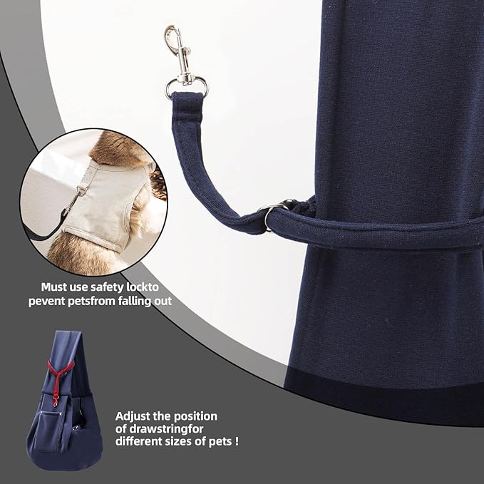 Dog Carrier Sling - Reversible Puppy Carrier Purse with Storage Pocket, Hand-Free Dog Sling Carrier for Carry Small Dogs and Cats, Travel Safety Harness, Dog and Cat Harness (Dark Blue)
