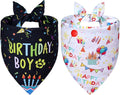 Dog Birthday Bandanas, 2-Pack Reversible 4 Patterns for Large X-Large Dogs - Black Boy & White Girl Birthday Scarf, Party Outfit Gift for Pups (18-23" Neck)
