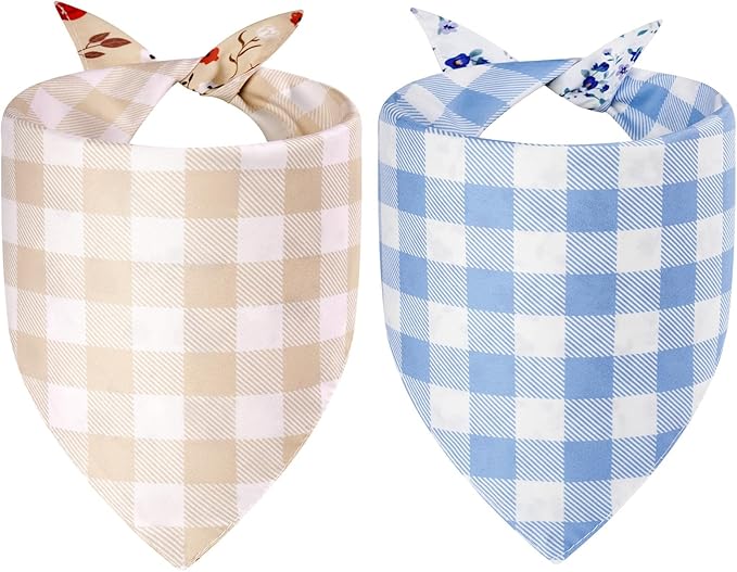 Spring Dog Bandanas Small 2PCS, 4 Pattern Summer Floral Scarf for Boy and Girl, Triangle Reversible Bibs Breed for Puppy Pets