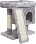 SYANDLVY Small Cat Tree for Indoor Cats, Cat Tower with Scratching Post, Modern Activity House for Large Cats, Condo with Board, Kittens Cave (Light Grey)