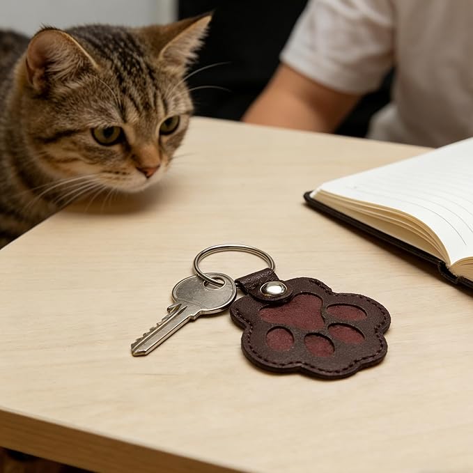 3PCS Cats & Dogs Pet Paw Print Keychain – White Leather Memorial Keychain Holds Pet Fur, Pet Lover Gift