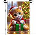 Christmas Garden Flag 12x18 Inch Cute Kitten Gift Flag Double Sided Holiday Cat Banner Outdoor Pet Yard Decoration for Porch Tree Lighting Display