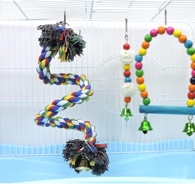 WishLotus Bird Perches, Parrot Colorful Climbing Rope Swing Toys Parrot Stand with Bell and Hanging Clip for Parrots, Budgies, Macaws, Parakeets, and Other Small Birds. (50cm)