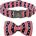 Lionheart glory American Flag Dog Collar, 4 of July Dog Bow Collar Heavy Duty Adjustable Patriotic Dog Collar with Bowtie for Medium Dogs Pet Gift