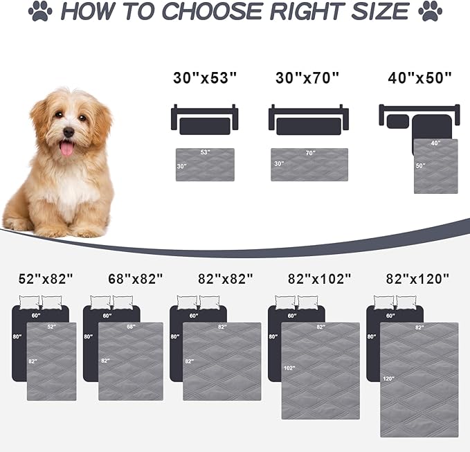 Smiry Waterproof Dog Bed Cover Blanket 52x82, Soft Reversible Pet Blanket, Washable Leakproof Cats Dogs Couch Cover for Sofa, Couch, Furniture, Grey/Dark Grey