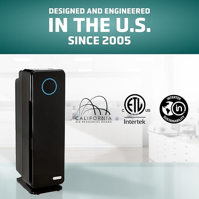 GermGuardian 5-In-1 HEPA Air Purifier for Home, Pet Air Purifier with HEPA Air Filter & UV-C Light, AC4300BPTCA, 743 Sq. Ft., 22'' Tower, Black