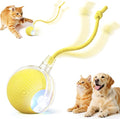 Interactive Electric Automatic Rolling Moving USB Rechargeable Self Activated Play Stimulation Toy Smart Chase Teaser Ball with Speedy Tail Rope for Bored Adult Indoor Cats and Dogs, Yellow