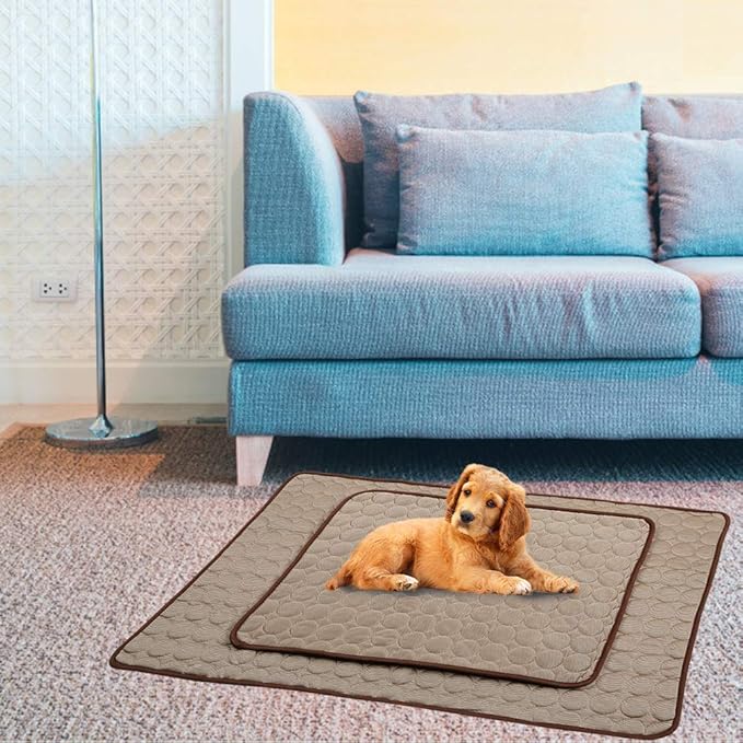 Washable Dog Cooling Mat Ice Silk Cooling Mat for Dogs Pet Self Cooling Pad Blanket Dog Cooling Pad for Indoor & Outdoor Car Seats (Coffee, 28x22 in)