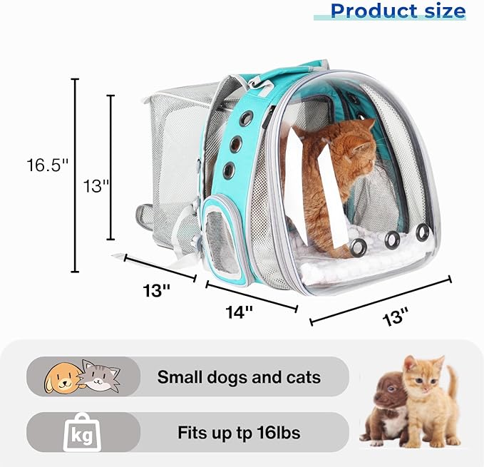 Lollimeow Expandable Cat Backpack Carrier for Large Cats & Small Dogs - Airline Approved Pet Bubble Backpack with Dual-Side Expansion, Perfect for Travel, Hiking & Outdoor Adventures, Up to 16lbs