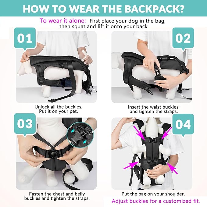 Lukovee Dog Backpack Carrier, Legs Out Easy-fit Dog Front Carrier for Small Medium Dogs,Adjustable Hands Free Dog Chest Carrier for Hiking Cycling (Black,X-Large)