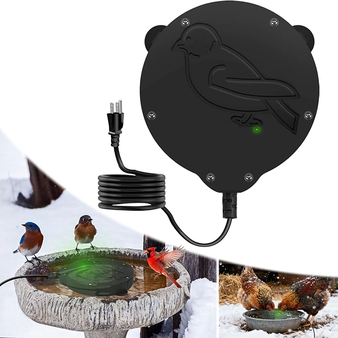 Outdoors 100W Bird Bath Heater for Winter,Birdbath Deicer Pond De-icer Thermostatically Controlled Birdbaths Water Heater with 5.9 Ft Power Cord and Working Indicator Light (Black)