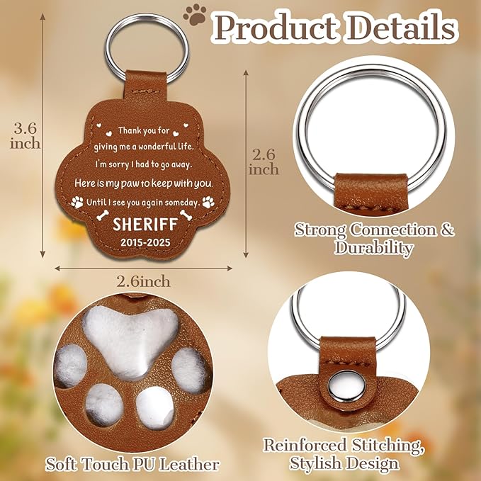 Eunigem Personalized Pet Hair Keychain for Dogs Cats-Custom Paw Keychains for Dog Hair-Shaped Leather Keychain,Pet Memorial Gifts Remembrance Accessory Refillable Keepsake for Bag or Key (Color-7)
