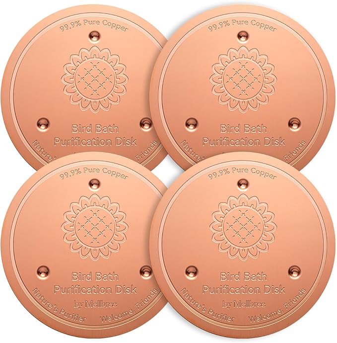 Mellbree 4-Pack Bird Bath Copper Disk, 0.6mm Reinforced 99.99% Pure Copper Cleaning Disk with Triple-Point Support for Physical Safe Clean Water All-Season (Sunflower)
