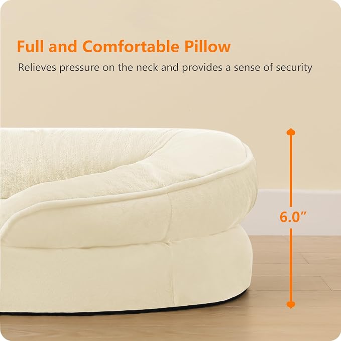 Dwanton Orthopedic Dog Bed for Medium Dogs with Gel Memory Foam, Waterproof Dog Sofa, Washable Pet Bed with Four Sided Bolster Cushion, Removable Cover & Non-Slip Bottom, 35", Beige