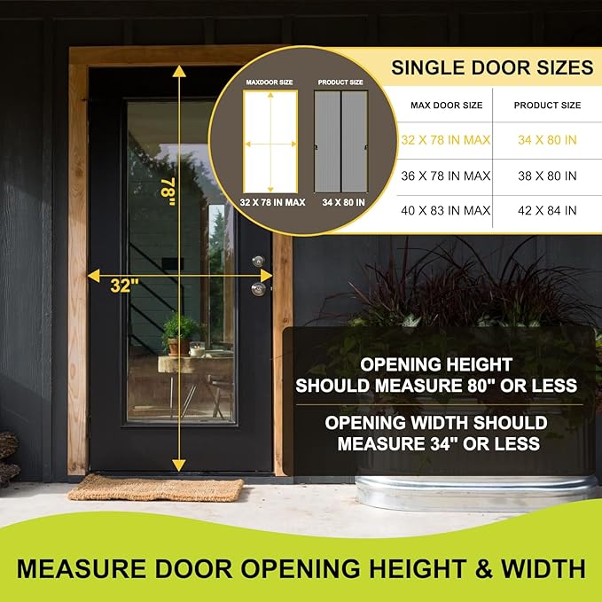 Magnetic Screen Door -Fit for Door Size:32x78 Inch,Screen Door Size 34"x80"，Hands Free Mesh Partition,Heavy Duty Curtain Keeps Bugs Out, Frame Hook & Loop, Pet and Kid Friendly