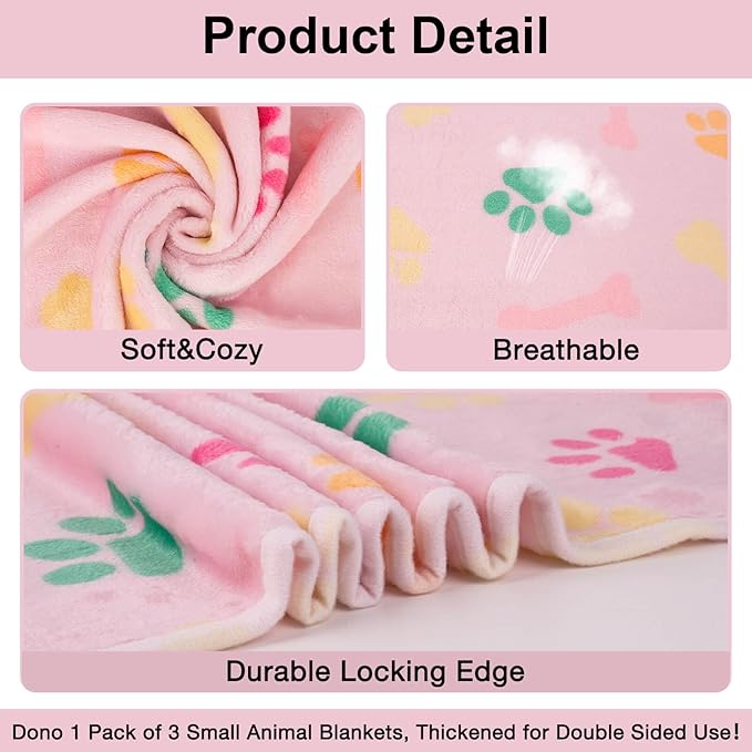 Dono 1 Pack 3 Dog Blankets for Small Dogs, Soft Fluffy Paw Print Pattern Fleece Pet Blanket Warm Sleep Mat, Puppy Kitten Blanket Doggy Mat for Dog Cat Kitten Doggy -23 * 16in (M(30 * 20"), Bone-2)