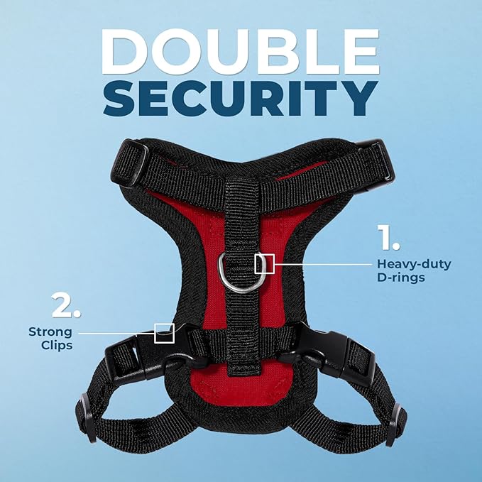 Voyager Escape-Proof Step-in Lock Cat Harness & 5ft Neoprene-Handle Leash Set All-Weather Mesh with Reflective Stitching for Small to Large Cats by Best Pet Supplies, Red/Black Trim, XXXS