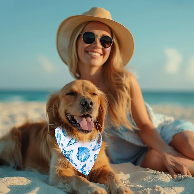 JarThenaAMCS 2Pcs Sea Dog Bandana Summer Ocean Animal Theme Triangle Pet Scarf Double-Sided Adjustable Pet Neckerchief for Hawaii Beach Party Decor Small Medium Large Dog Costume Accessories