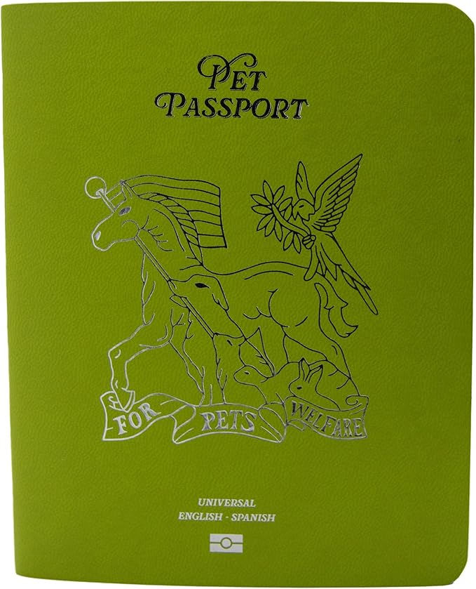 Color Premium PU Leather stitch-sewn US Pet Passport Medical Record for Pet Health and Vaccination English + Spanish for Cat, Dog, Puppy and Kitten (Lime, Single)