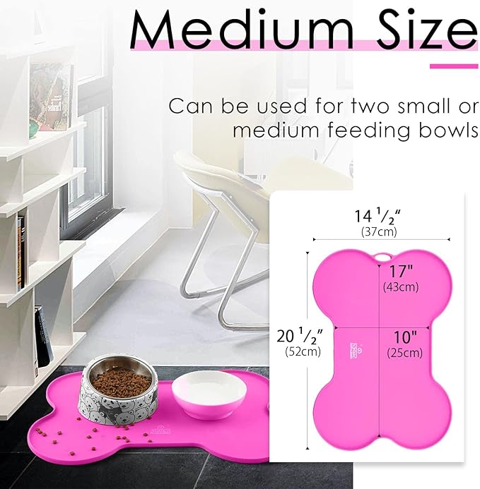 Super Design Dog Food Mat Dog Bowl Mat for Food and Water Silicone Non Spill Cat Feeding Mat Puppy Placemat Waterproof - 20.5" x 14.5", Rose