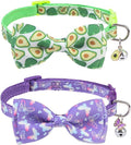 SCENEREAL Cat Collar with Bells, 2 Pcs Breakaway Cat Collars with Adustable Bowtie, Safety Kitten Collar for Boy Girl Cats Puppy, Cute Spring Summer Butterfly & Avocado Pet Collar, Green & Purple