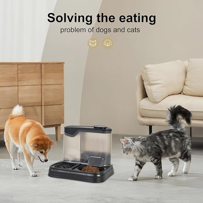 Gravity Pet Feeder and Water Dispenser Set, Automatic Dog Feeder and Dog Water Dispenser for Dogs Cats Pets Animals Large Capacity (Black)