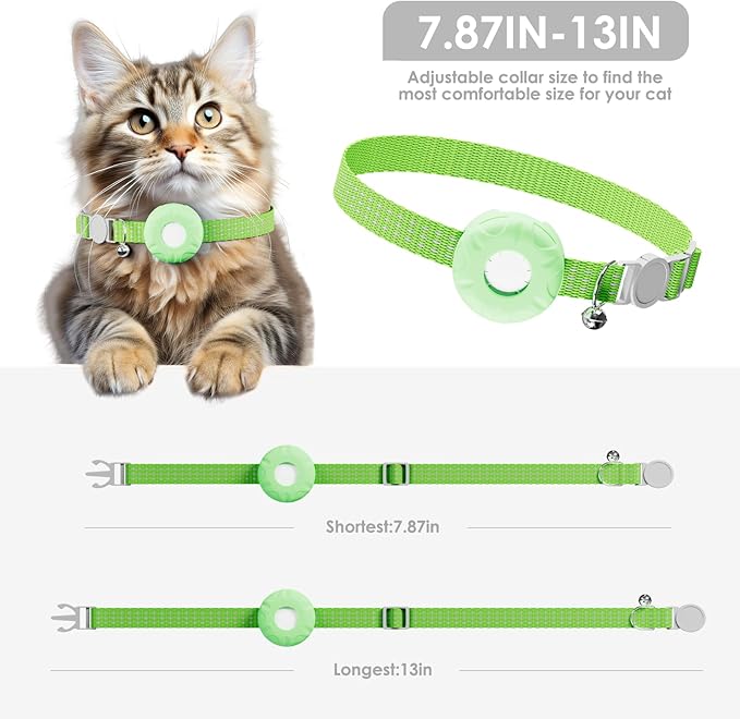 Cat Tracker, Pet Tracker for Cats, Cat GPS Tracker Collar with Safety Elastic Buckle, GPS Tracker Compatible with Apple Find My App (Only iOS), No Monthly Fee, Waterproof, Light Green