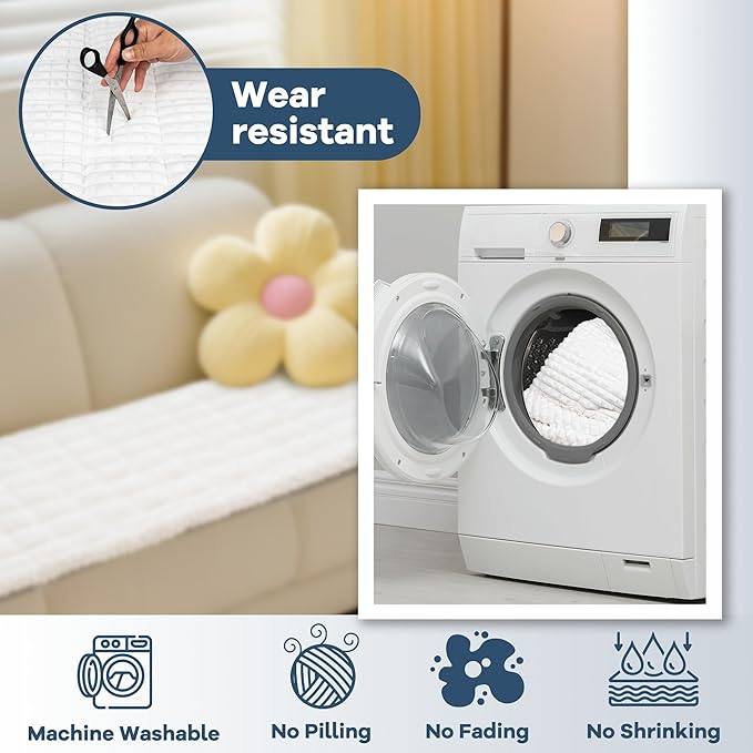 Washable Dog Couch Cover Protector, Non Slip Dog Bed Mat Machine Washable Large Blanket for Dogs, Pet Couches Covers for Sofa (Cream, 27.6 * 82.7 '')