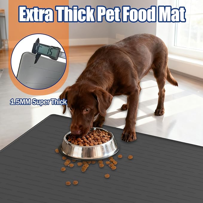 40"x30" XXL Silicone Dog Feeding Mat, 1.5MM Extra Thick Dog Bowl Mat for Food and Water, Large Non-Slip Placemat with High Edges for Dogs Bowls, Easy to Clean, Brown