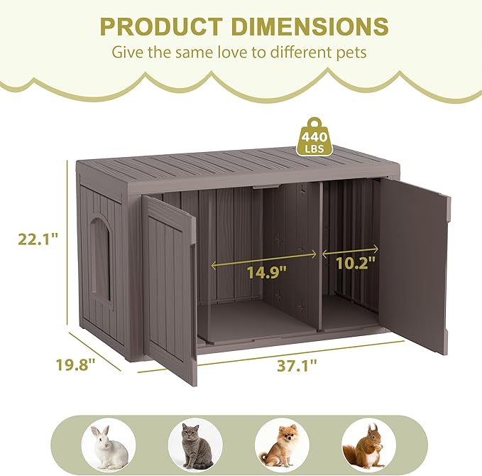 Cat Litter Box Enclosure, Hidden Enclosed Litter Box Furniture with Adjustable Partition, Multi-Functional Outdoor Cat House, Side Table, Easy to Clean, Dark Gray
