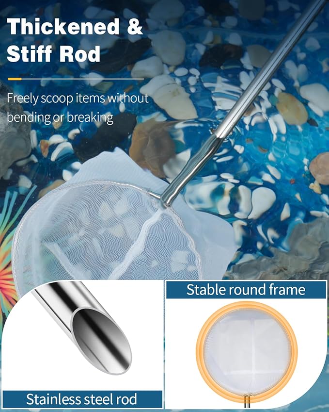 Pawfly Aquarium Shrimp Net 4 Inch With Long Extendable Stainless Steel Handle & Small Soft Round Fine Mesh for Baby Fish, Food Residue Debris Skimming Tool for Tank & Pond