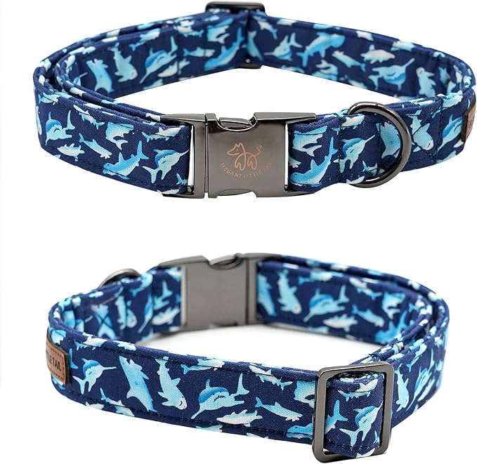 Elegant Little Tail Shark Print Adjustable Bowtie Collar for Large Dogs