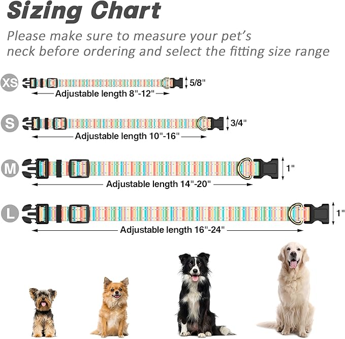 Reflective Dog Collar, Cute Dog Collar for Extra Small Dogs, Soft Nylon Puppy Collar for Boy and Girl Female Dogs, Adjustable Pet Collars with Quick Release Buckle, Colorful Watercolor Art