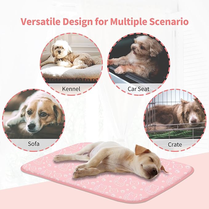 NWK Pack of 4 Pet Cooling Mat - Ice Silk Cooling Mat for Dogs & Cats Portable & Washable Pet Cooling Blanket, Car Seats, Beds for Summer (4pcs, Pink Cat, 27’’ X 20’’ X 0.3)