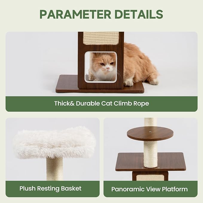 Cat Tree, 37.4-Inch Cat Tower with Plush Cozy Perch for Indoor Cats, Sturdy Tower with Fully Sisal-Wrapped Columns and Plush Toy Ball for Kitty Play,