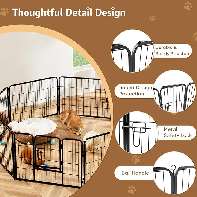 DUMOS Dog Playpen Indoor, Metal 40 Inch 8 Panels Foldable Pet Fence with Door, Outdoor Small Medium Large Dog Puppy Portable Exercise Play Pen for RV Camping, Trips, Play Yard