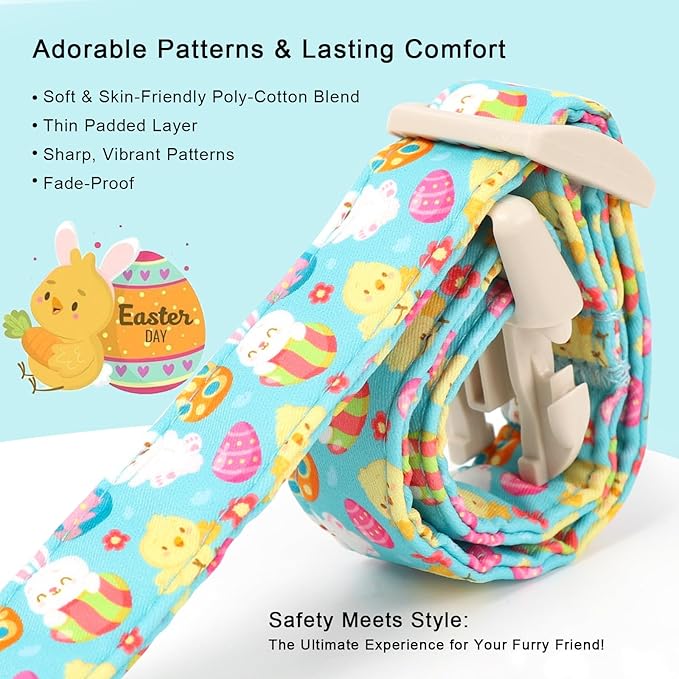 Easter Dog Collar for Small Dogs - Cute Easter Egg Hunt Dog Collars for Boy Girl Dogs, Playful Bunny & Chick Print, Lightweight Adjustable Spring Holiday Dog Collar S