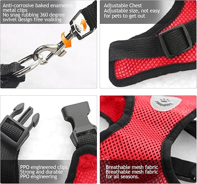 shudyear Summer cat Chest Harness and Leash, Anti-Escape Adjustable Soft mesh cat Leash and Chest Harness Set for All Types of Cats cat Vests (Size S,Red)
