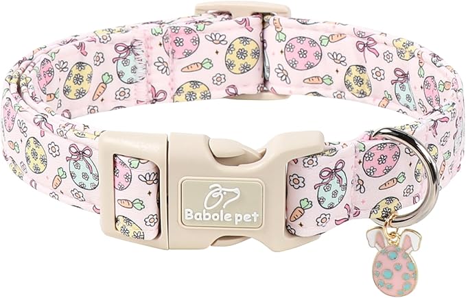 Easter Dog Collar for Small Dogs - Easter Egg Pastel Dog Collars, Cute Girl Dogs Collar, Lightweight Adjustable Pink Spring Holiaday Dog Collars with Quick Release Buckle S