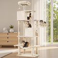 Large Cat Tree 66 Inch, Multi-Level Tall Cat Tree Tower with Condo, Perches, Sisal Scratching Posts and Hammock, Pet Play House with Dangling Balls for Indoor Cats, Beige
