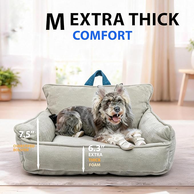 Orthopedic Dog Bed with Memory Foam, Washable Plush Pet Bed for Small, Medium & Large Dogs, Cozy Bolster Crate Dog Bed for Joint Support & Comfort.(Light Gray)