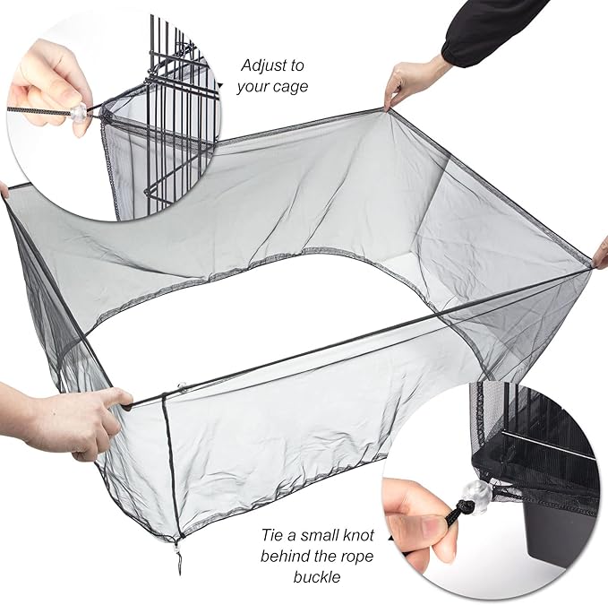 Bird Cage Netting Seed Catcher Adjustable Bird Cage Skirt Seed Catcher Large Soft Breathable Mesh Catchers for Indoor Round Square Cages (Circumference 80 inch to 118 inch)