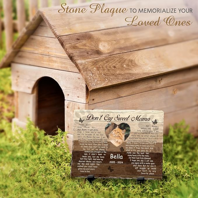 Customizable Pet Memorial Headstone for Cat - Selective Base Color to Engrave Loving Sign - Sweet Cat Mom Gifts, Remember in Memory of Cats