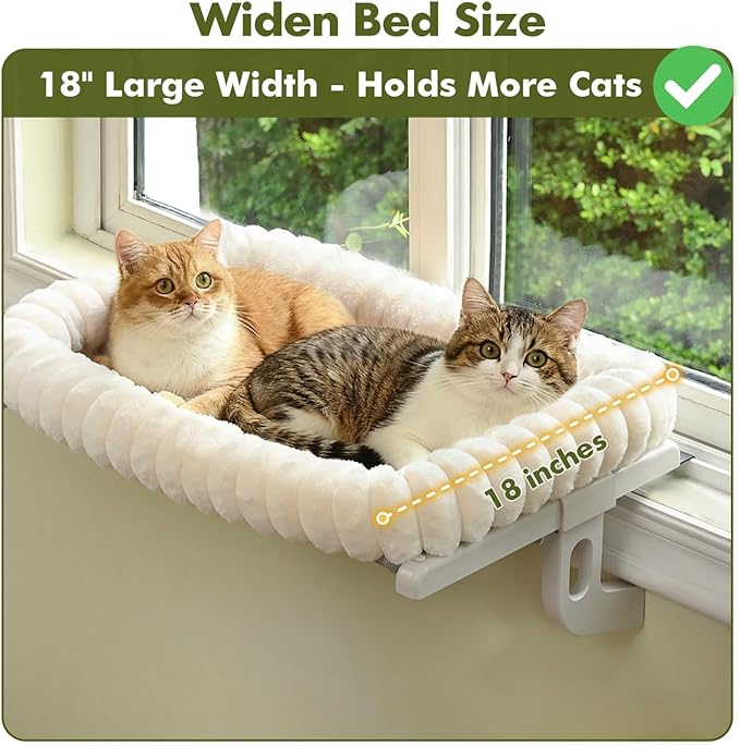 Cloud-Cuddle Cat Window Perch with 4-Sided Bolster, Zipper Design Cushion Window Seat for Window Sill, Sturdy Metal Frame & Easy Assembly Pet Hammock Bed for Indoor Cats (White, Medium)