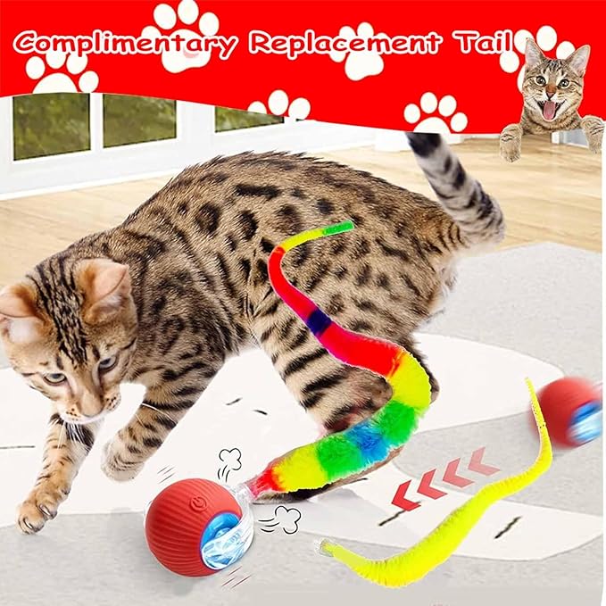 2 PCS Interactive Cat Toy Rolling Ball Chewie Viral Dog Ball with Tail, Smart Automatic Rolling Pet Balls,Automatic Moving Electric Cat Toy