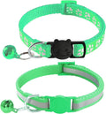 2 Pack Cat Collars - Reflective, Breakaway Design with Bells, Adjustable from 7.5 to 12.5 Inches, Ideal Kitten Collar for Both Girls & Boys (Light Green)