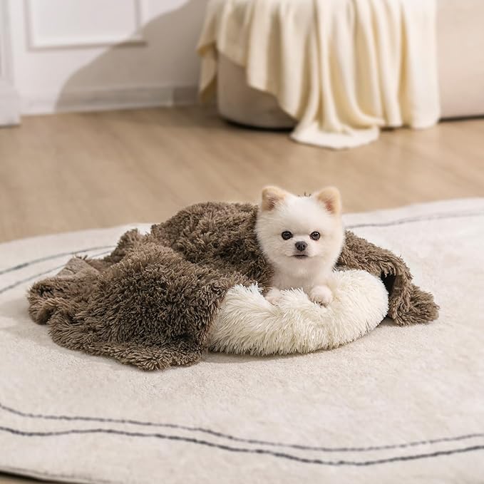gogobunny Waterproof Dog Blanket for Couch & Furniture Protection - Super Soft Reversible Throw for Large Dogs & Cats, Calming Washable Fur & Sherpa Pet Blanket (25x35 Inch, Stone)